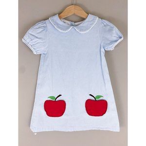 The Oaks Apparel Light Blue Corduroy Short Sleeve Apple Back To School Dress 4